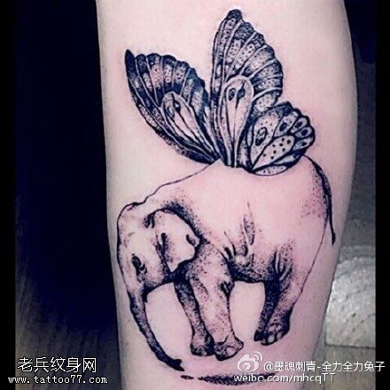 长翅膀的大象纹身图案