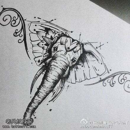 手稿大象鼻子纹身图案