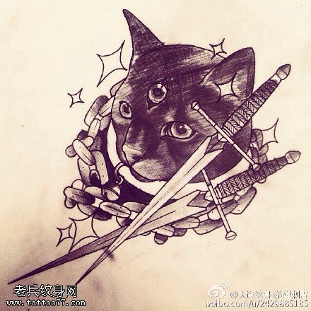 手稿犯罪的猫纹身图案
