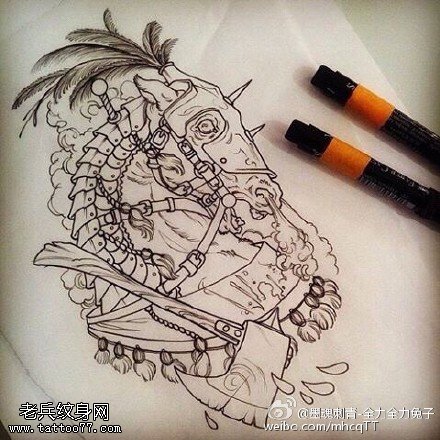 手绘骷髅独角兽纹身图案