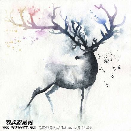 经典水墨灵鹿纹身图案