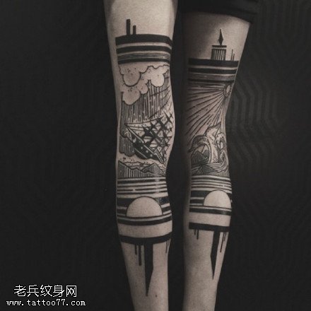 经典海上的风景纹身图案
