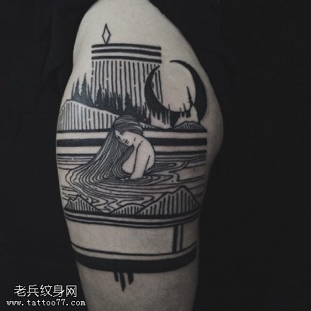 点刺风景美女纹身图案