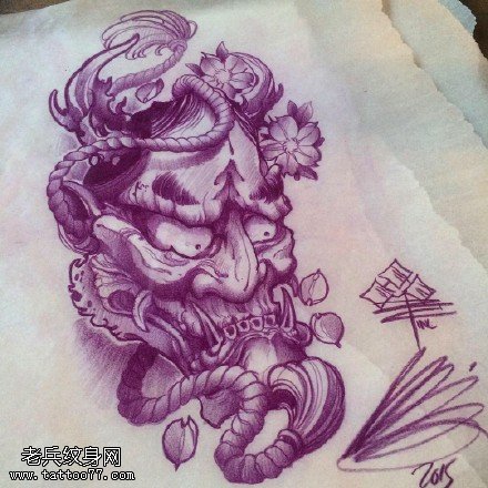 手稿素描般若纹身图案
