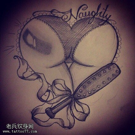 手稿素描美臀纹身图案
