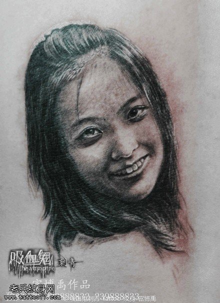手稿素描美女肖像纹身图案