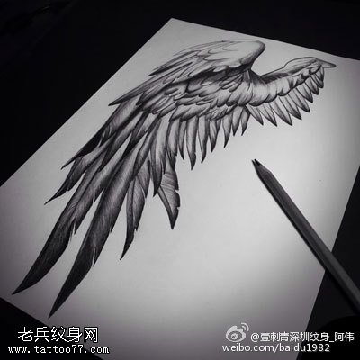 手稿翅膀纹身图案
