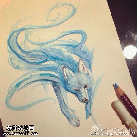 手稿唯美的九尾狐纹身图案
