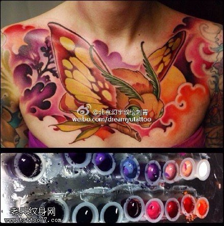 彩绘翅膀小动物纹身图案