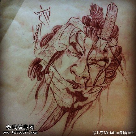 手稿一刀爆头纹身图案