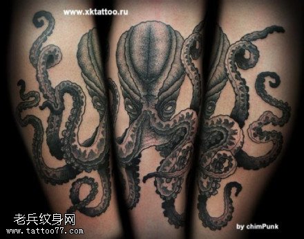 小腿上经典的章鱼纹身图案