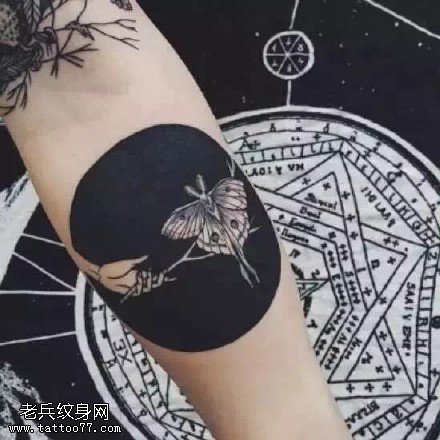 手臂黑灰蝴蝶纹身图案