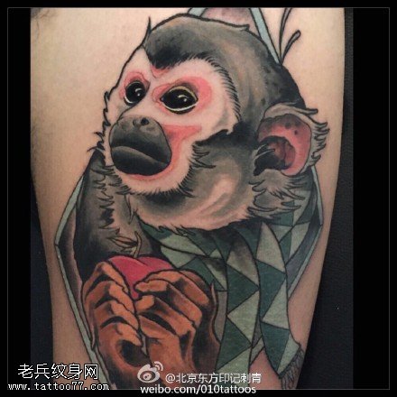 腿部的小猴子纹身图案