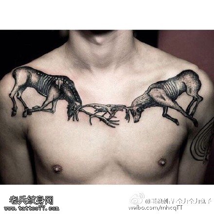 肩膀斗角的羚羊纹身图案