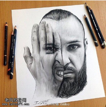 手稿人头艺术纹身图案
