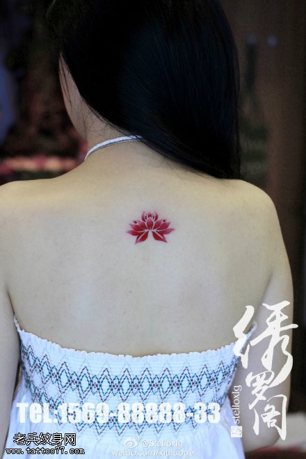 背部清新的莲花纹身图案