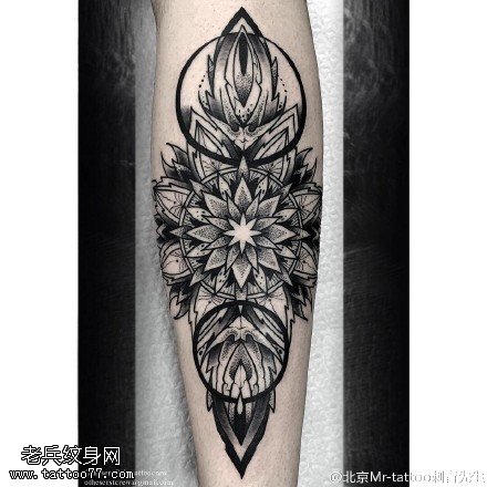 小腿几何元素梵花纹身图案