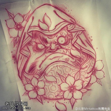 手稿素描达摩蛋纹身图案