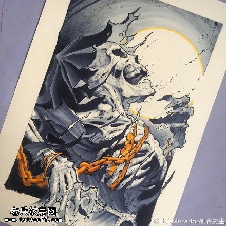 手稿骷髅骨架纹身图案