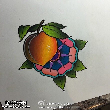 彩绘桃子梵花纹身图案