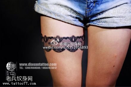 经典蕾丝腿环纹身图案