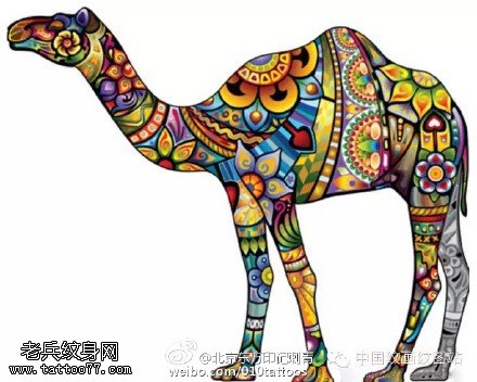 手稿花卉骆驼纹身图案