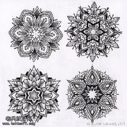 经典黑灰梵花纹身图案