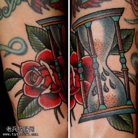 精美花卉沙漏纹身图案