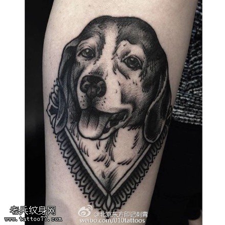 小腿上的狗纹身图案