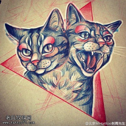 手稿素描猫咪纹身图案