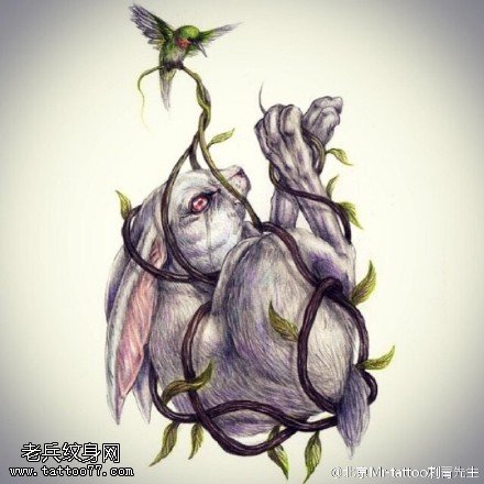 手稿兔子纹身图案