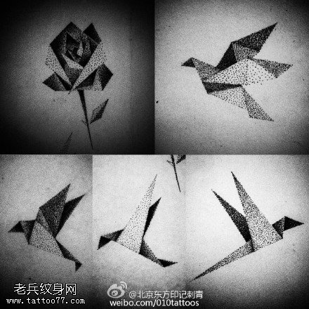 手稿点刺的千纸鹤纹身图案