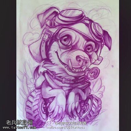 手稿素描的小狗纹身图案