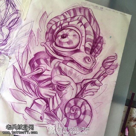 手稿素描神龟纹身图案