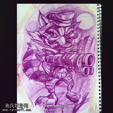 手稿素描的狼警察纹身图案