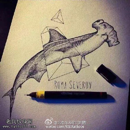 手稿鲨鱼纹身图案