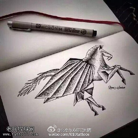 手稿素描马纹身图案
