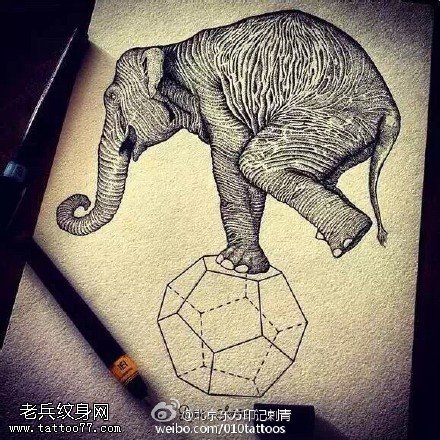 手稿的大象纹身图案