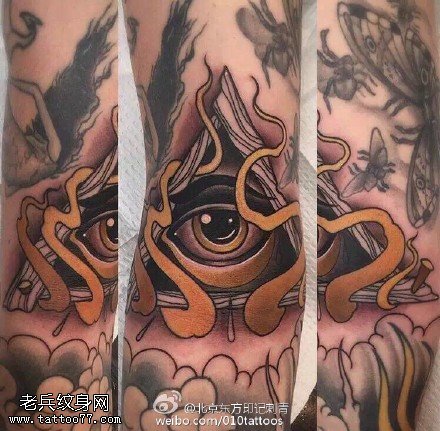 小腿上的三角眼睛纹身图案