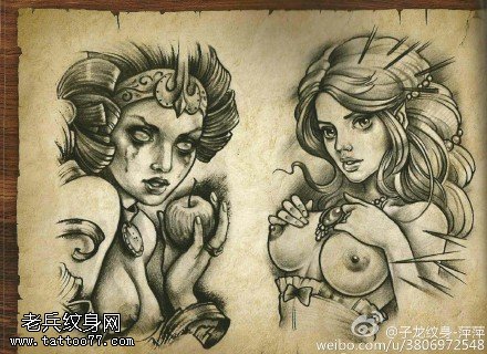 手稿欧美女郎纹身图案