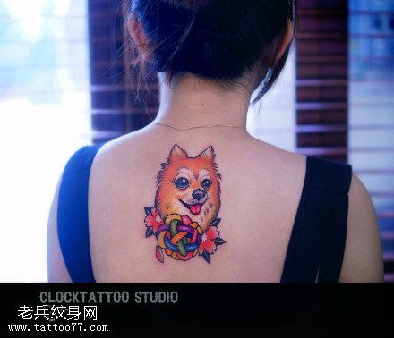 背部的花狐狸纹身图案