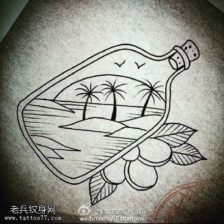 瓶子里的海南风景纹身图案