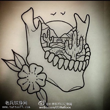 手稿骷髅牙纹身图案
