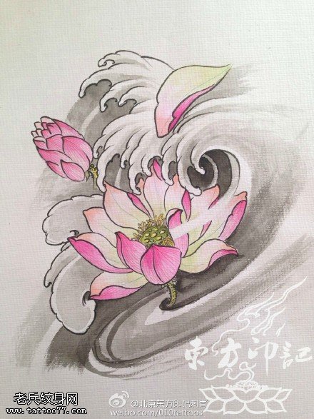 手稿出水莲花纹身图案