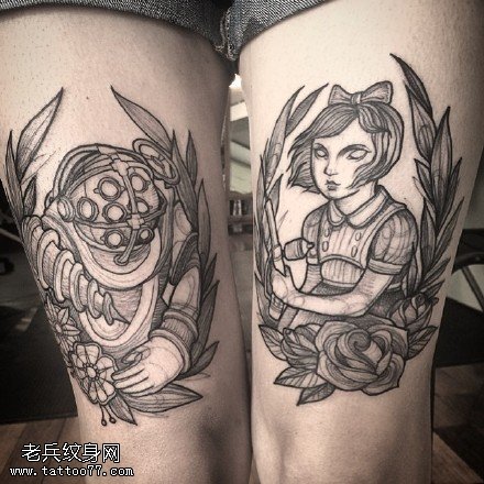 大腿上经典的纹身图案