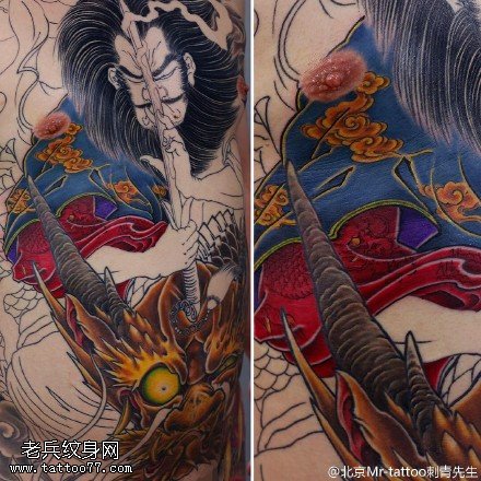 背部钟馗伏魔纹身图案
