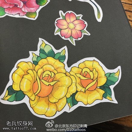 手稿黄玫瑰纹身图案
