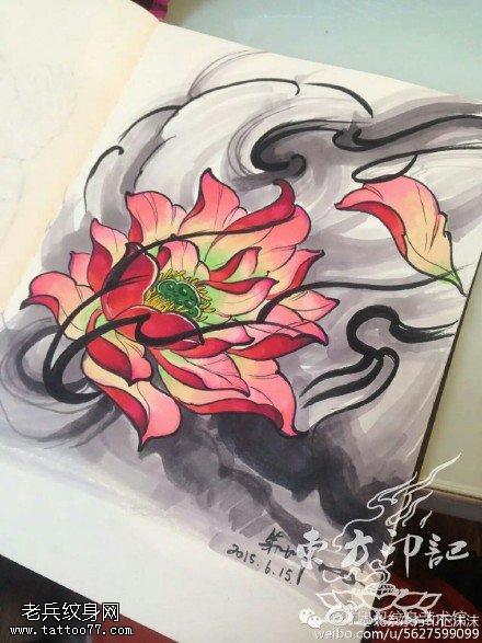手稿经典莲花纹身图案