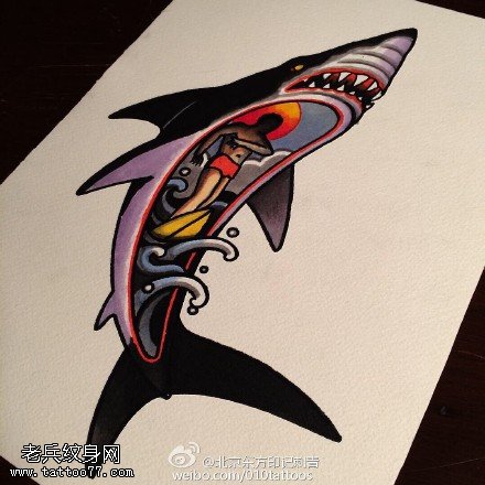 手稿鲨鱼纹身图案