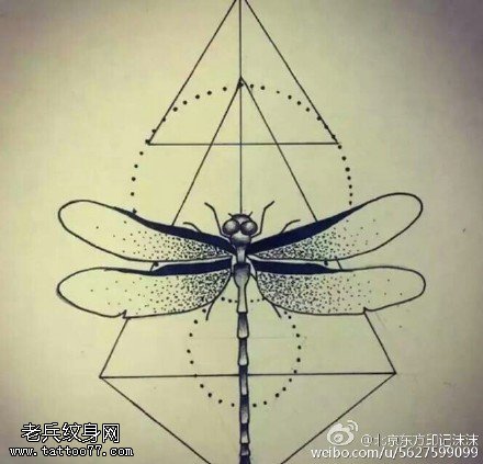 几何元素蜻蜓纹身图案